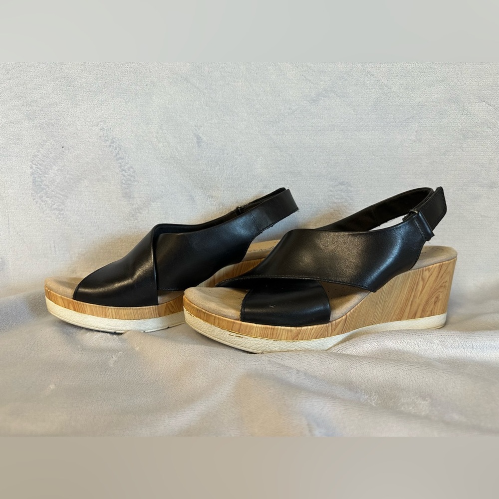 Clarks Cammy Pearl Black Wedge Sandals Size 10